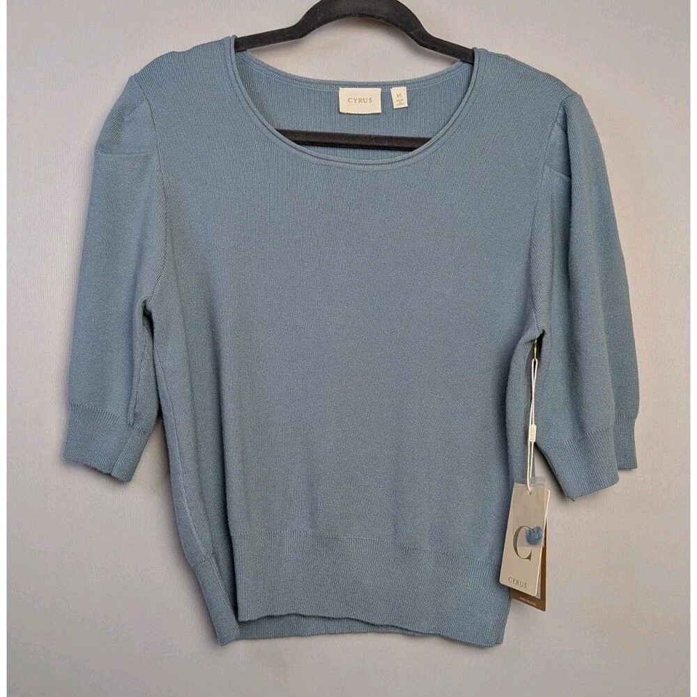 Cyrus Women's Size M Blue Puff Sleeve Sweater Cropped Short New NWT - Picture 1 of 11